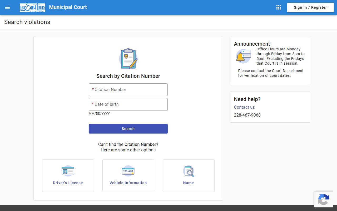 Bay St. Louis online payment portal used in a Hancock County warrant search