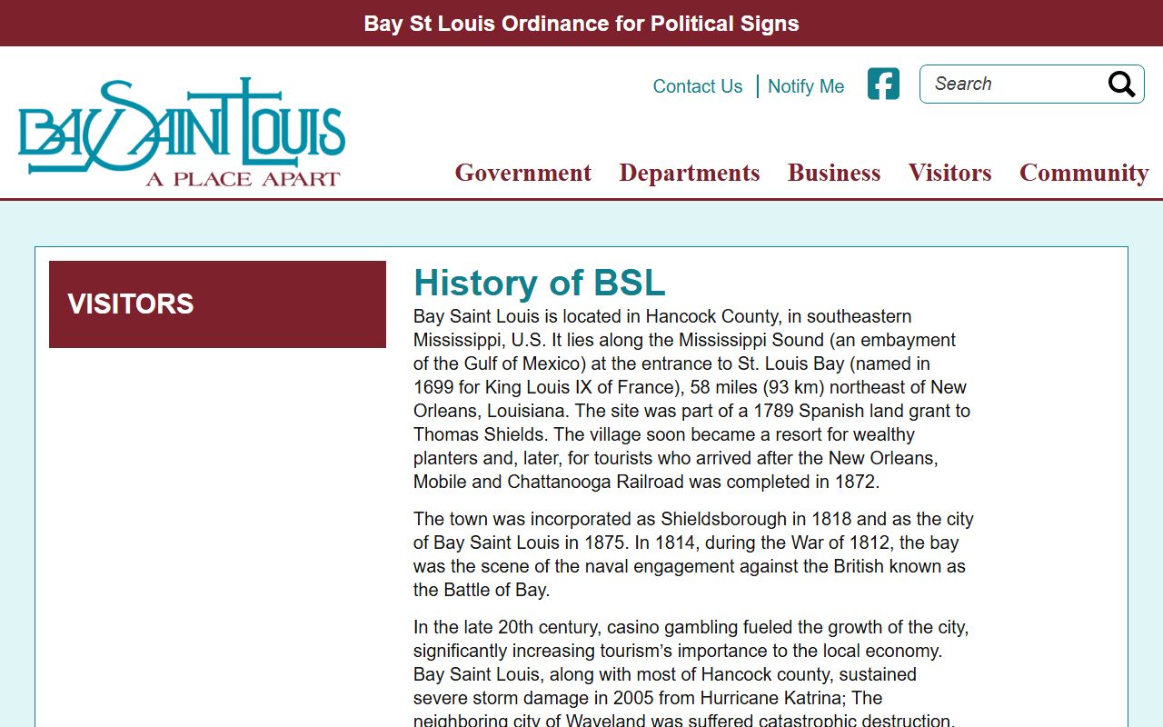 Bay St. Louis history page tied to Hancock County court records