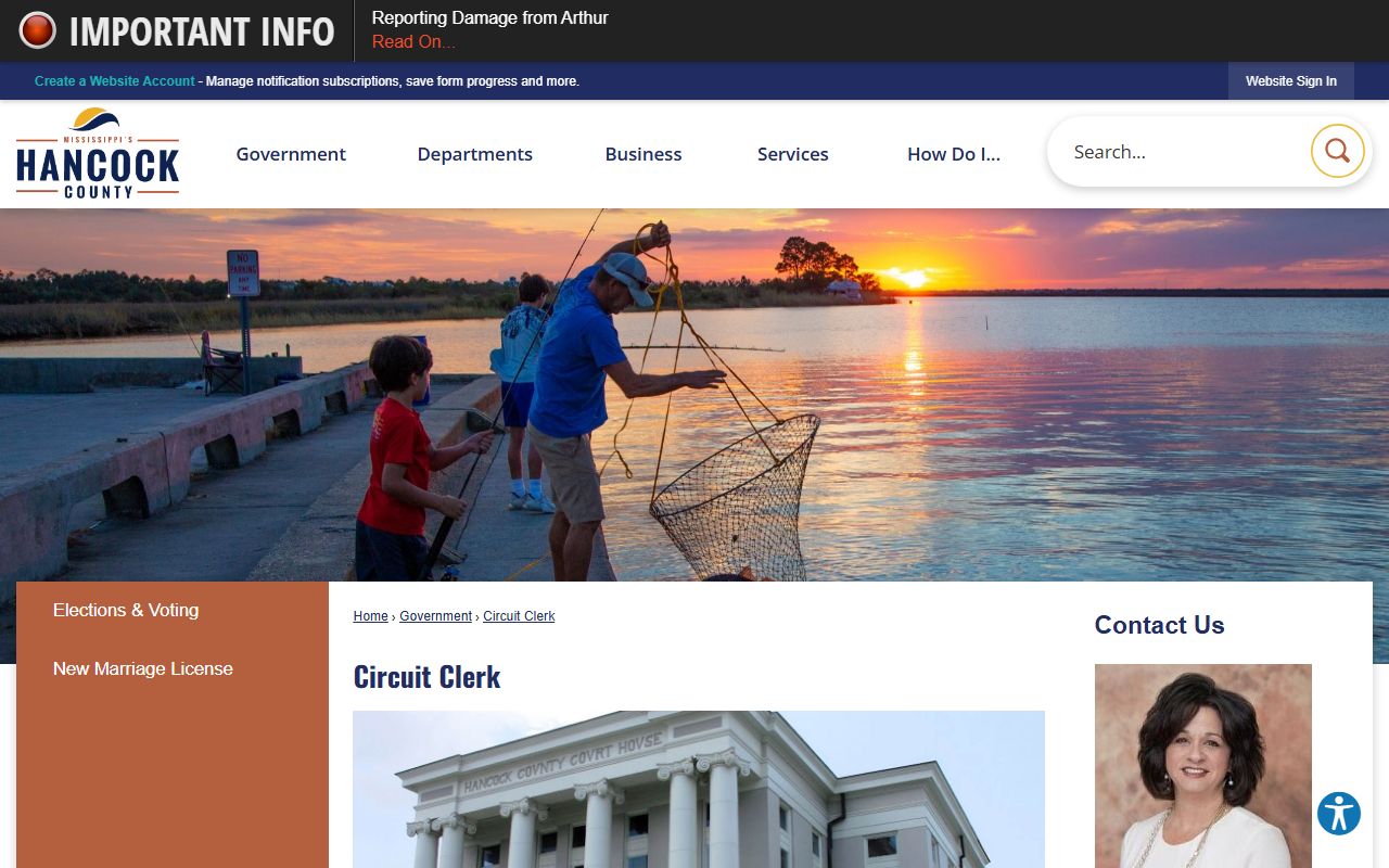 Hancock County Circuit Clerk page with filing fees and court records guidance