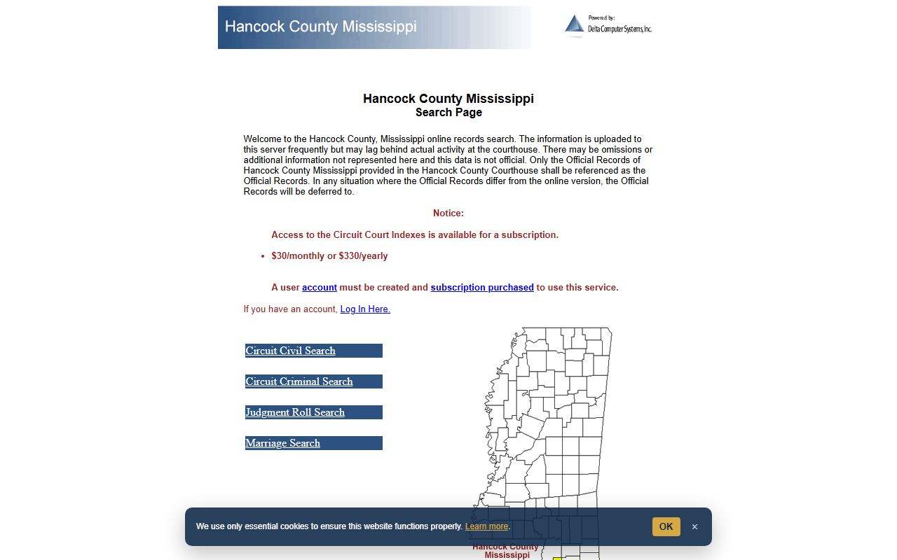 Hancock County online records search portal for court records