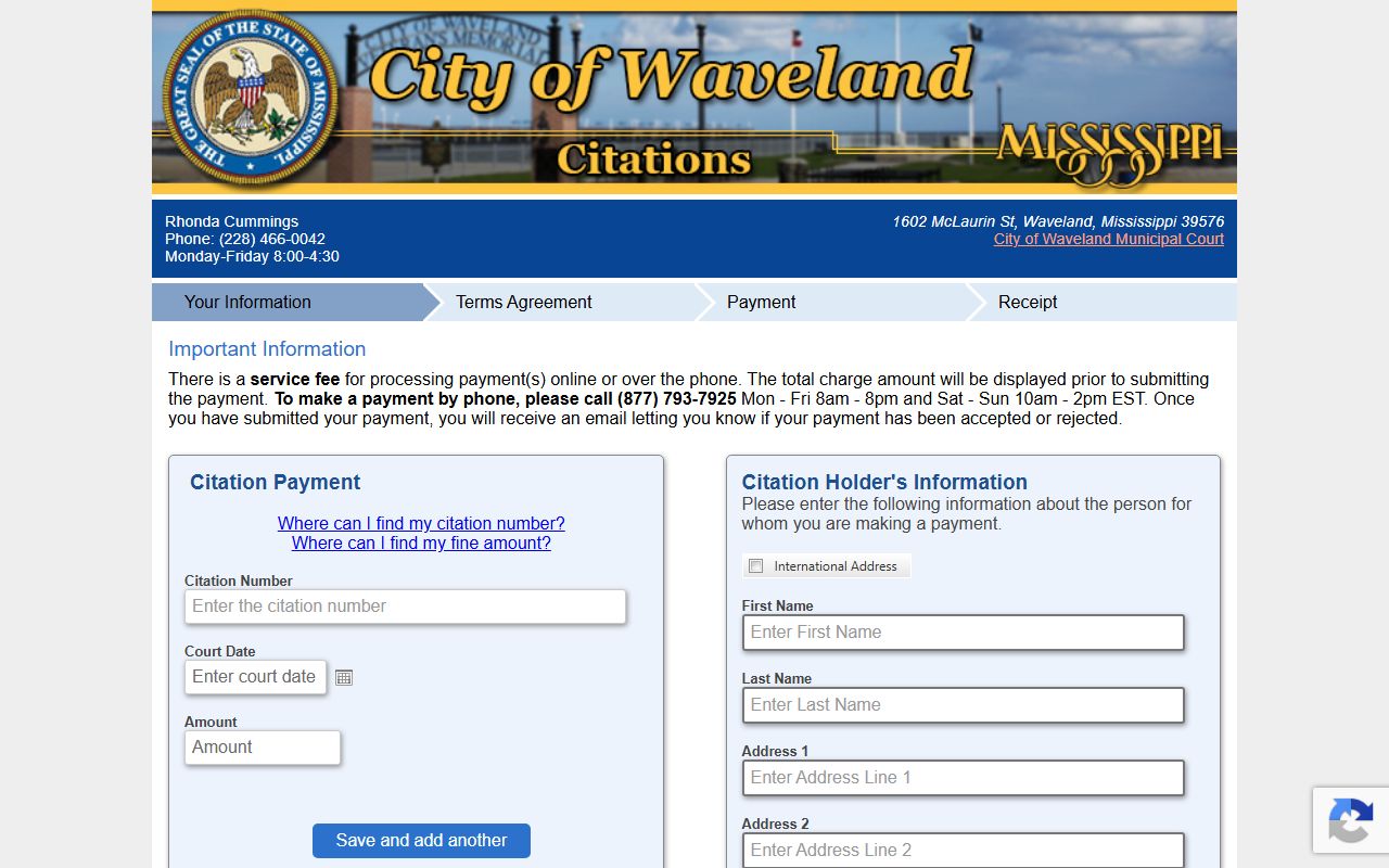 Hancock County traffic court records payment on the Waveland Municipal Court nCourt portal