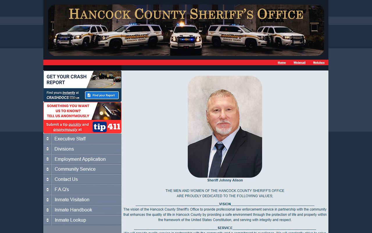 Hancock County Sheriff's Office homepage used to reach the inmate jail roster
