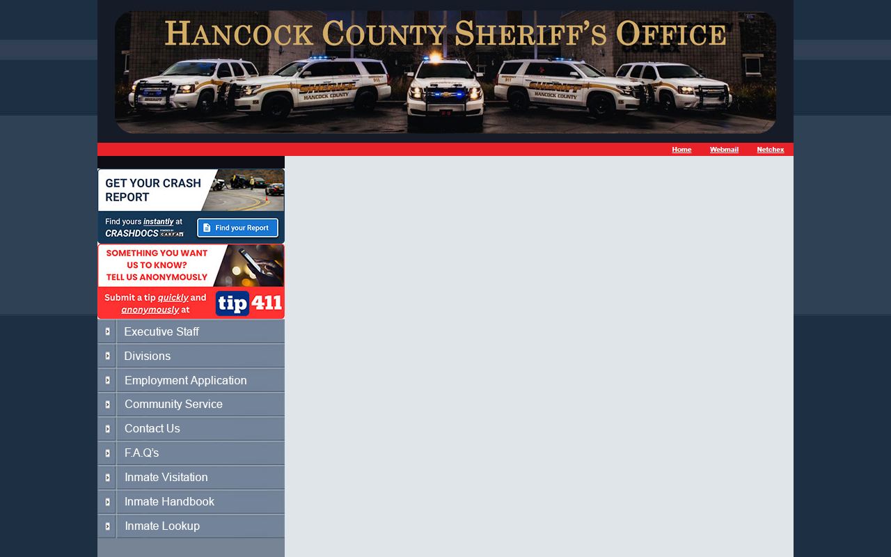 Hancock County sheriff inmate lookup wrapper page embedding the jail roster