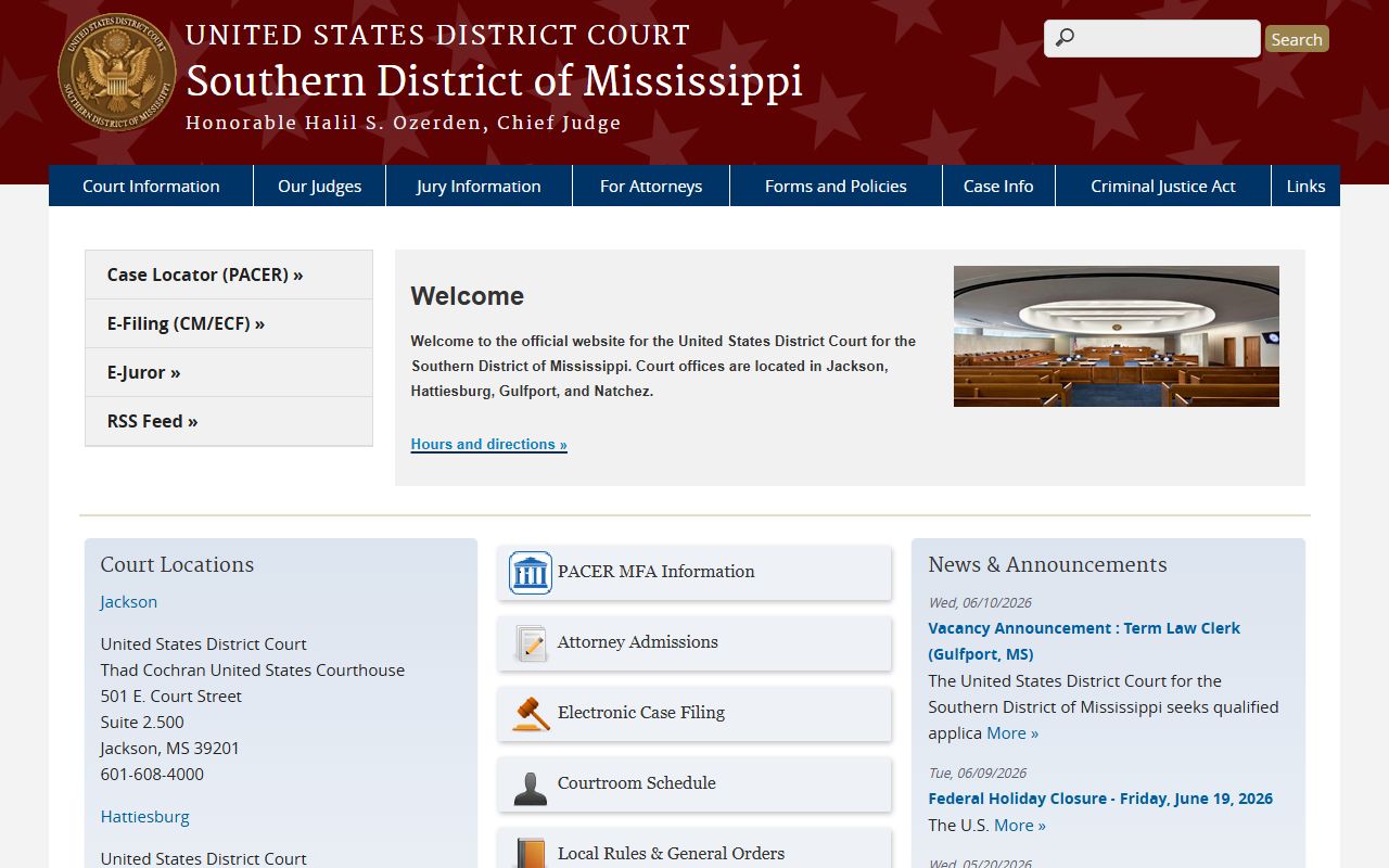 Hancock County federal court records at the U.S. District Court Southern District of Mississippi